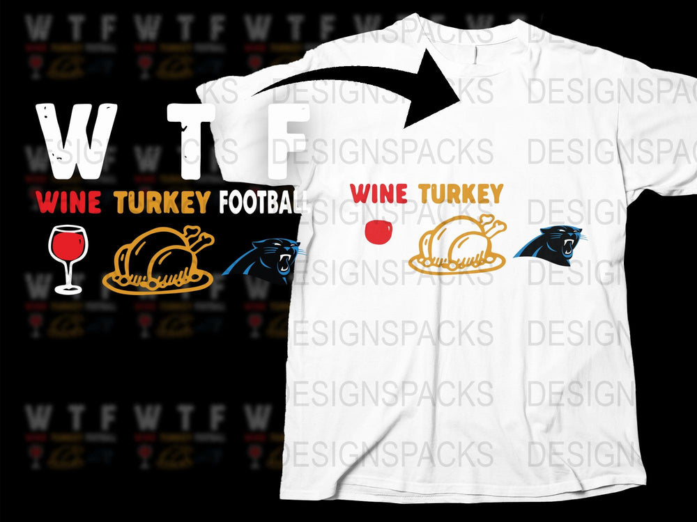 Funny Thanksgiving T-Shirt, Wine Turkey Football Graphic Tee, Holiday Casual Shirt