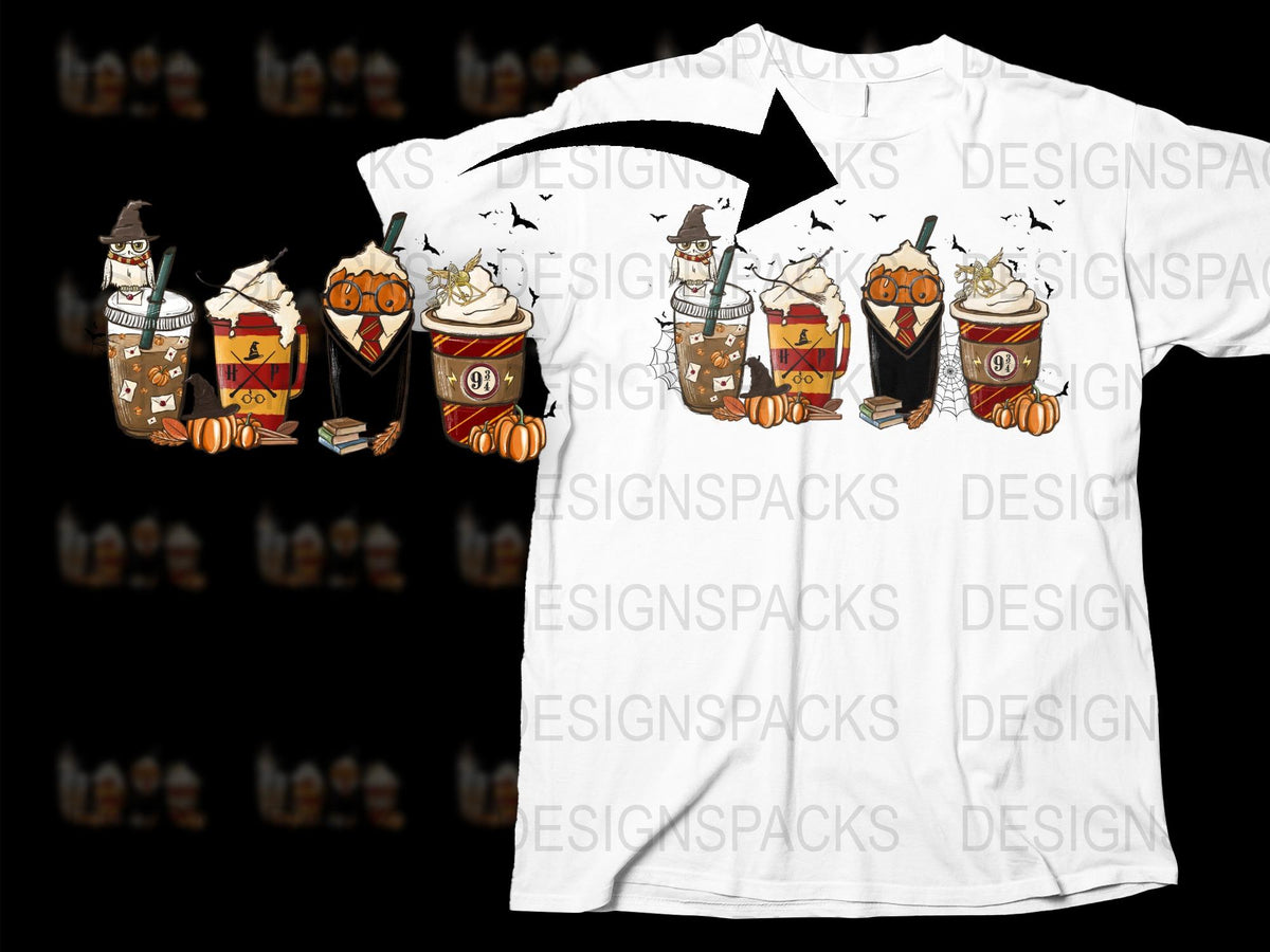 Halloween Cat T-Shirt, Spooky Coffee Lovers Tee, Fun Autumn Witch Cat Design, Unique October Apparel