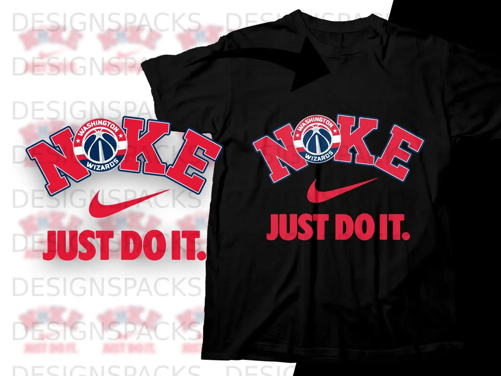 Black Washington Wizards t-shirt with "Noke", "Wizards", and "JUST DO IT." text.