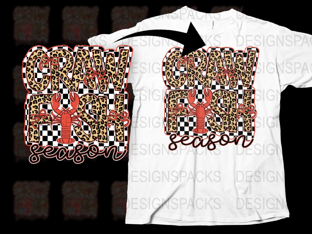 Crawfish Season Graphic T-Shirt, Unisex Black and White Tee, Checkered Pattern, Summer Casual Wear