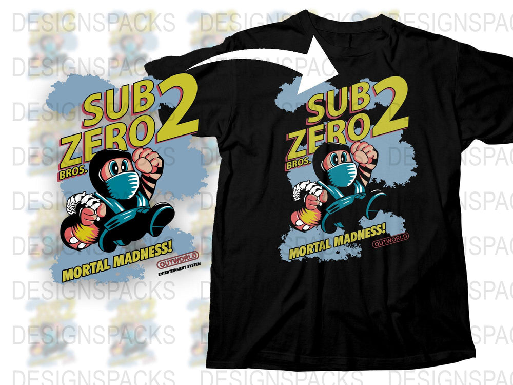 Sub Zero Bros Mortal Madness Graphic T-Shirt, Vintage Video Game Tee, Retro Gamer Apparel, Cool Character Shirt