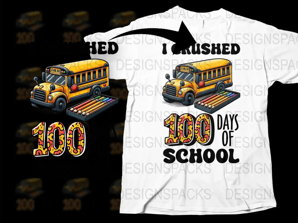Kids 100 Days of School T-Shirt, Colorful Bus Design, Crushed 100 Days, Celebration Tee for School Event