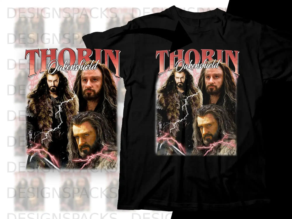 Thorin Oakenshield depicted on a black t-shirt graphic.