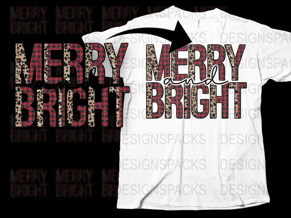 Merry Bright Leopard Print Christmas T-Shirt, Festive Holiday Graphic Tee, Unisex Xmas Shirt Gift Idea