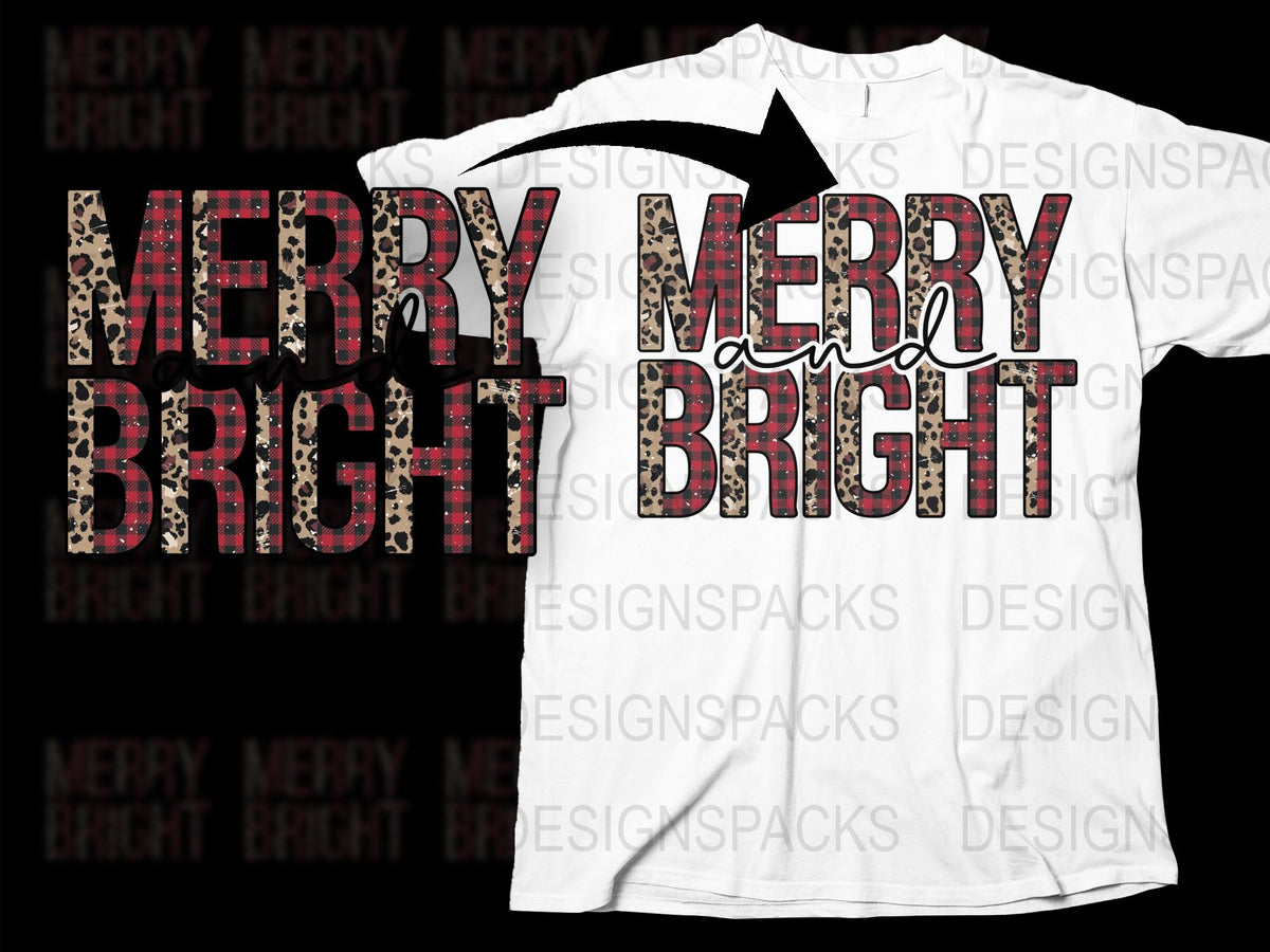 Merry Bright Leopard Print Christmas T-Shirt, Festive Holiday Graphic Tee, Unisex Xmas Shirt Gift Idea