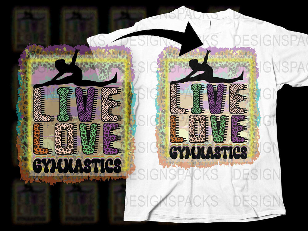 Live Love Gymnastics T-Shirt Colorful Gymnast Silhouette Graphic Tee Sports Apparel Kids and Adults Sizes