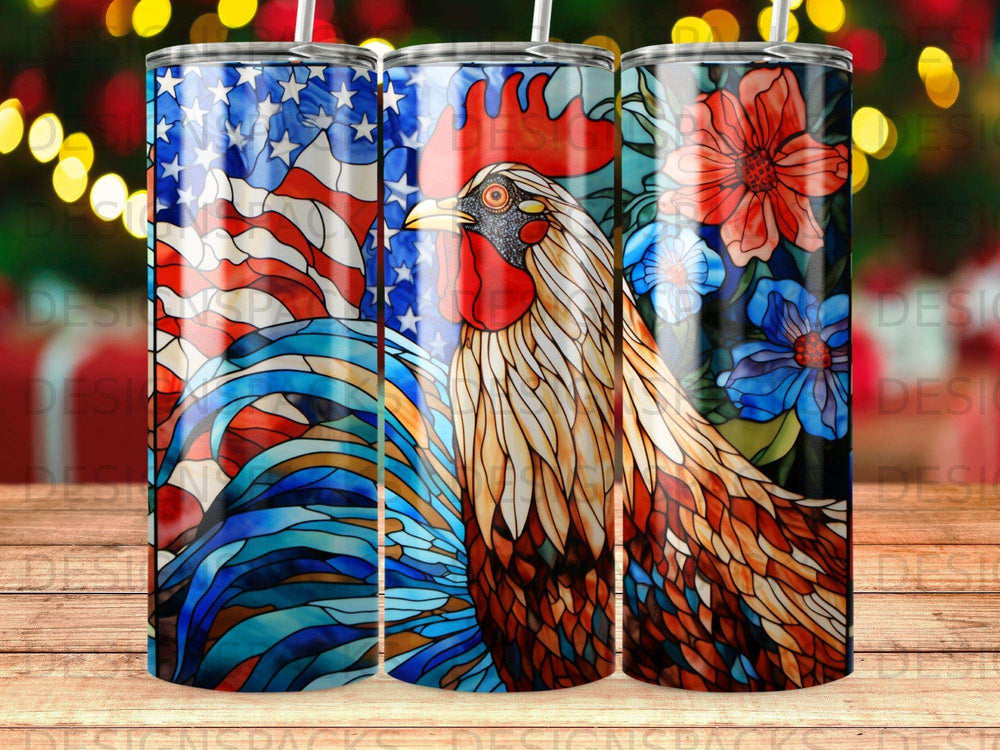 Rooster and American flag mosaic design on a tumbler.