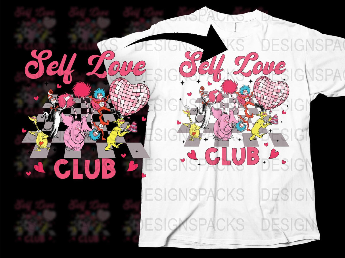 Self Love Club T-Shirt, Colorful Graphic Tee, Inspirational Quote, Heart Balloon Design, Trendy Fashion Top