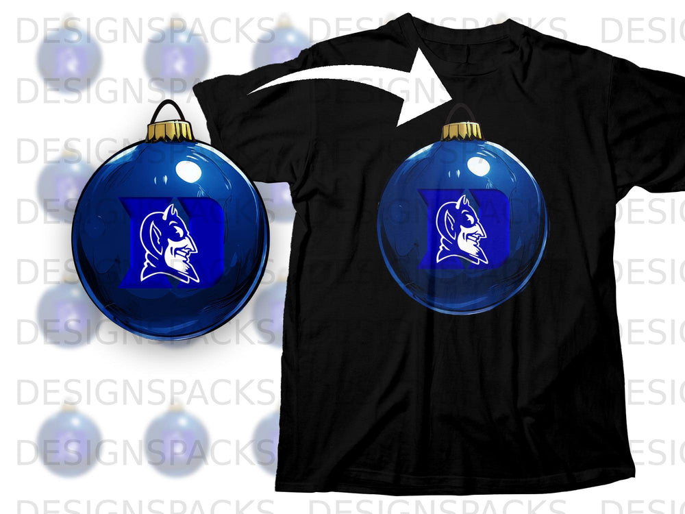 Black t-shirt featuring a Duke Blue Devils ornament graphic.