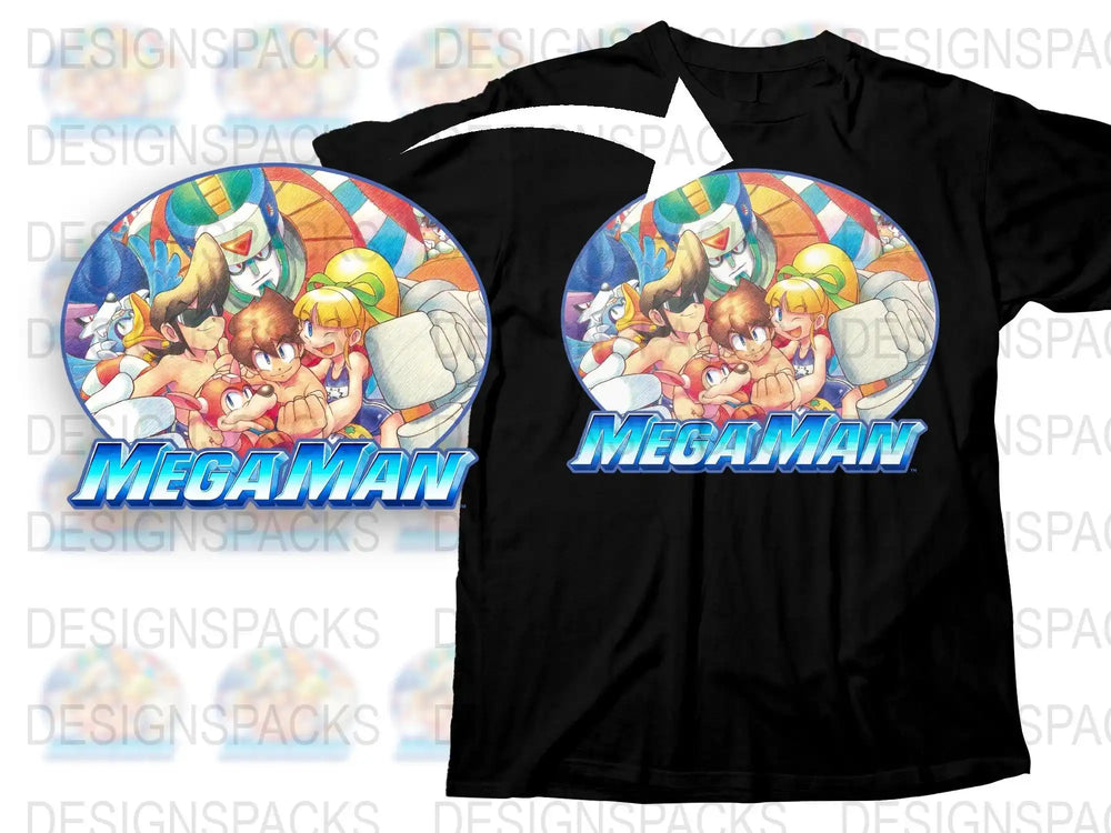 Megaman Graphic T-Shirt, Retro Video Game Character Tee, Vintage Style, Bold Colors, Adult and Youth Sizes
