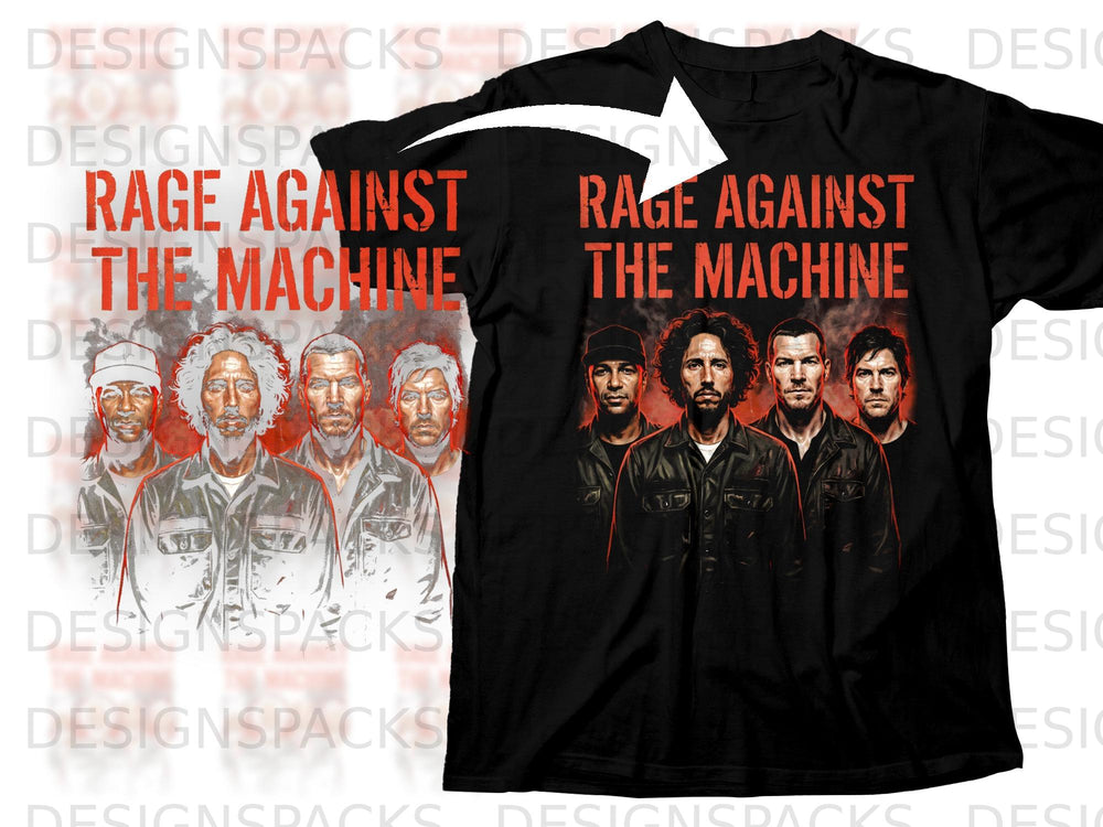 Black t-shirt with "Rage Against the Machine" logo and band members.
