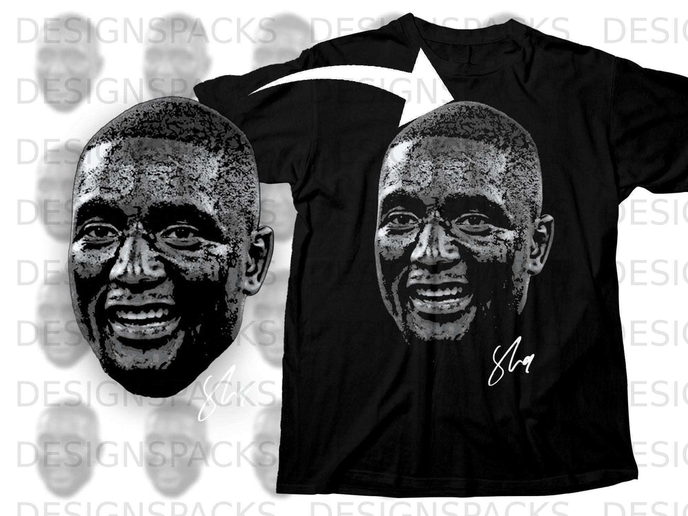 Smiling Face Design Black T-Shirt with Signature Print