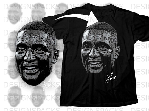 Smiling Face Design Black T-Shirt with Signature Print