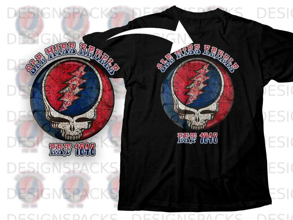 Ole Miss Rebels Grateful Dead Skull T-Shirt Design