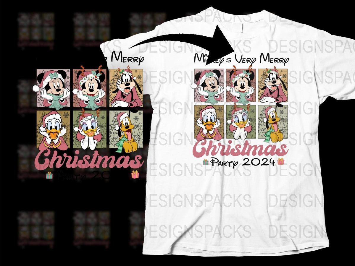 Disney Characters Christmas T-Shirt, Merry and Bright, Holiday Party Tee 2024, Festive Cartoon Apparel