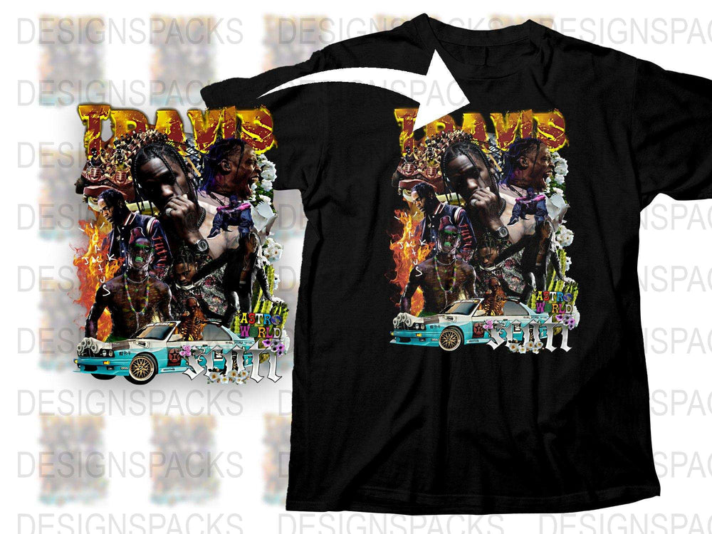 Urban Style Hip Hop T-Shirt, Travis Scott Inspired Graphic Tee, Vibrant Streetwear, Unique Full Color Design, Fashionable Casual Wear