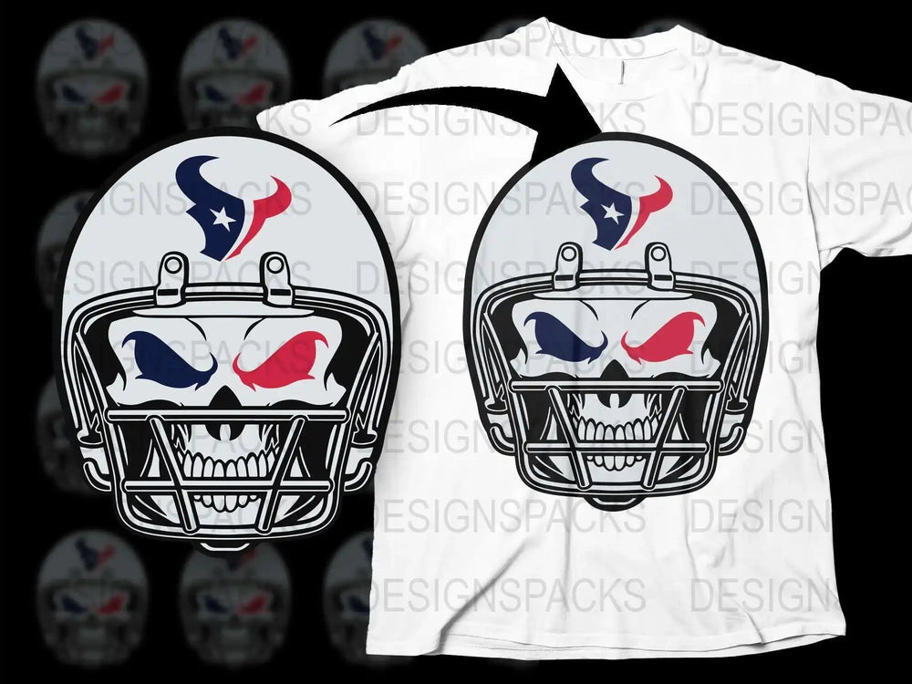 Graphic Skull Football Helmet T-Shirt, Houston Fan Apparel, Texas Sports Team Tee, Men's and Women's Sizes Available