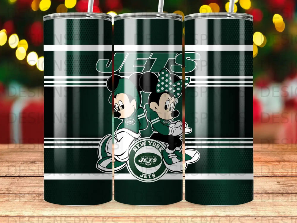 Mickey and Minnie Mouse in New York Jets uniforms.