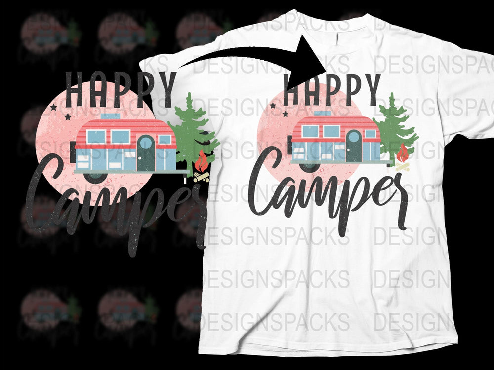 Happy Camper T-Shirt, Vintage Bus Graphic, Unisex Travel Tee, Outdoor Adventure Clothing, Camping Gift Idea
