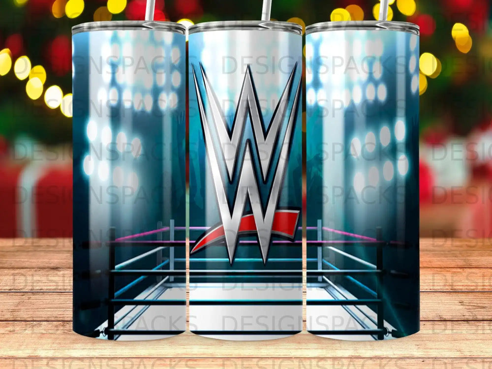 WWE wrestling ring with logo on a tumbler.