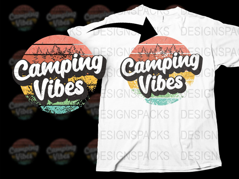 Camping Vibes T-Shirt Retro Sunset Graphic Outdoor Adventure Tee Unisex Cotton Shirt