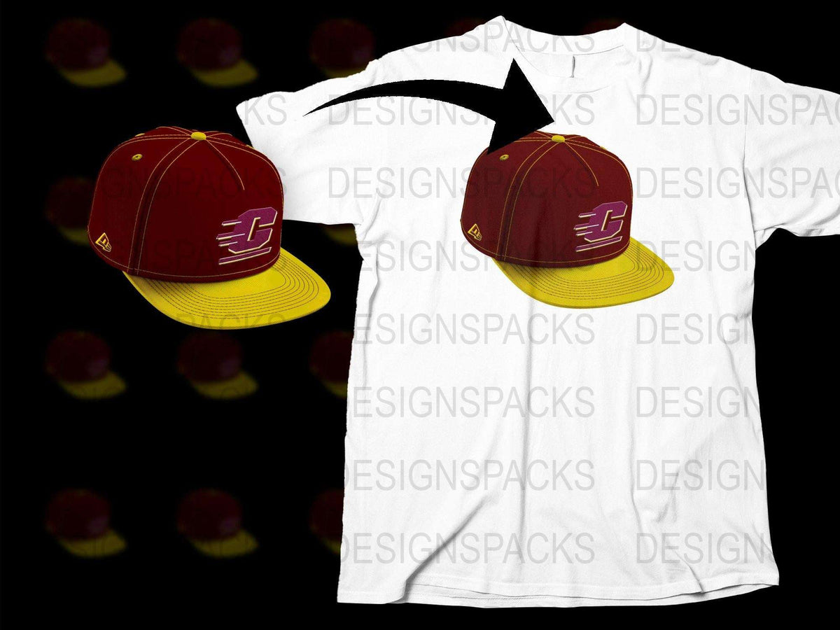Stylish Red and Yellow Baseball Cap with Matching Graphic T-Shirt, Casual Sportswear Set