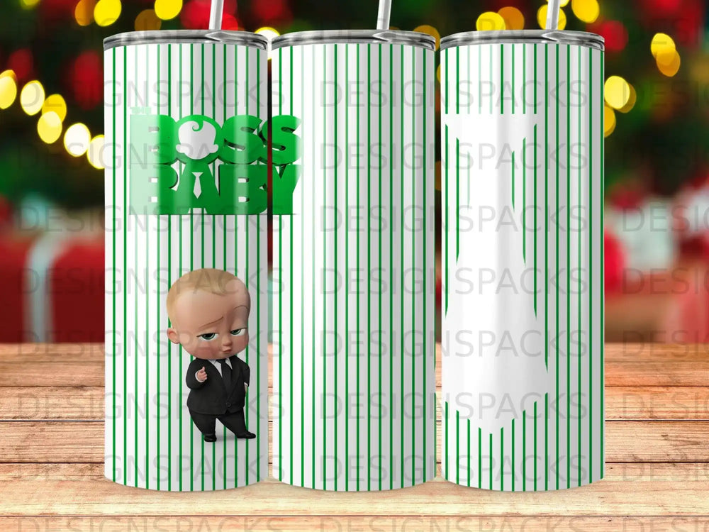 Boss Baby Figure Tie Green Vertical Stripes Tumbler product type