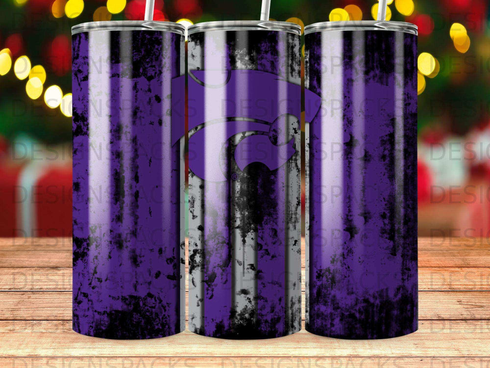 Purple tumbler with distressed K-State Wildcats logo.