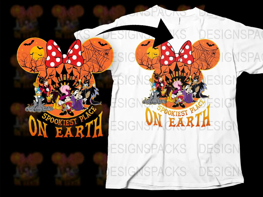 Spookiest Place On Earth Halloween T-Shirt, Disney Inspired, Family Vacation Tee, Cartoon Characters, Fall Holiday Apparel