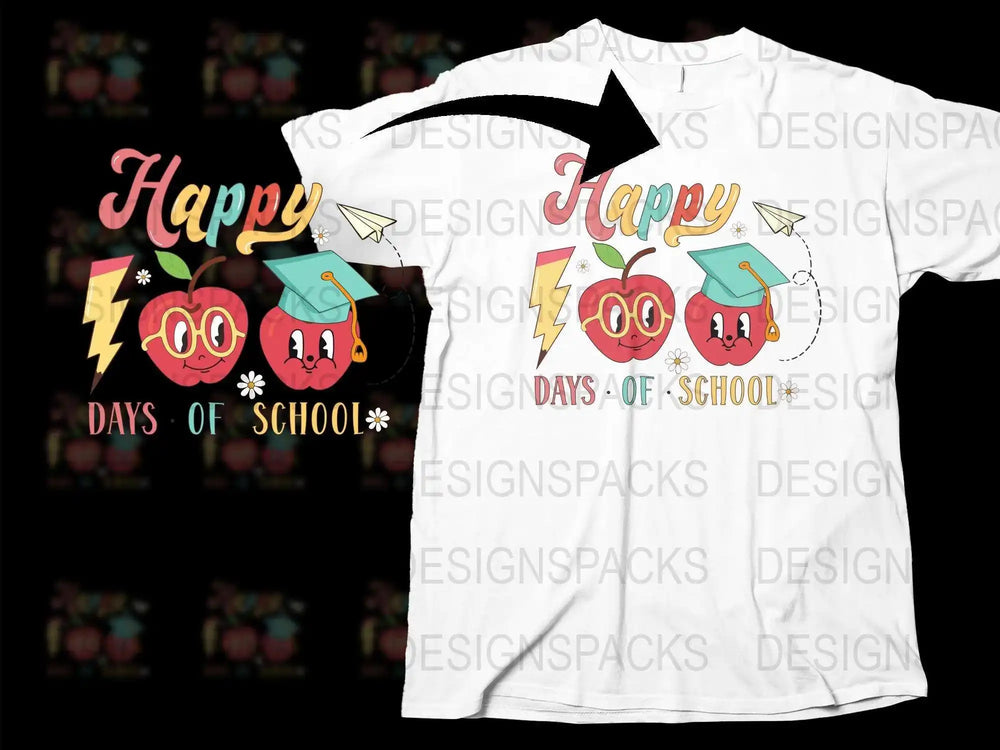 Happy 100 Days of School T-Shirt, Kids Celebration Tee, Colorful Educational Shirt