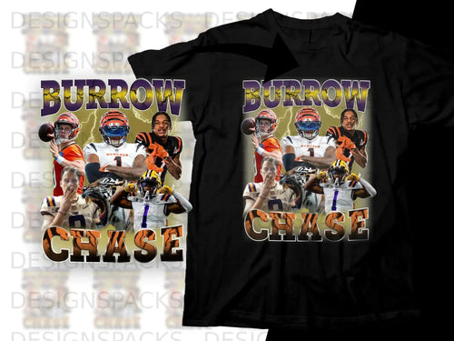T-shirt with Joe Burrow and Ja'Marr Chase graphics and 