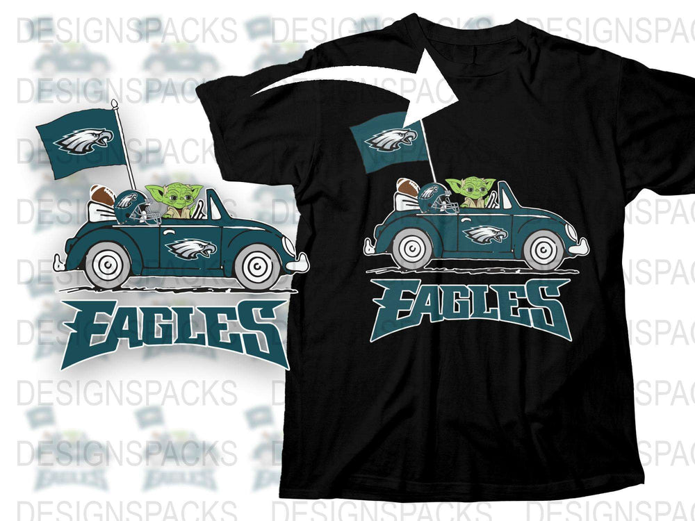 Vintage Eagles Football Themed T-Shirt, Classic Car Design, Sports Team Fan Apparel