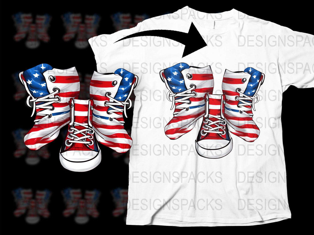 Patriotic American Flag Sneaker Print T-Shirt, USA Stars and Stripes Tee, Unisex, All Sizes Available