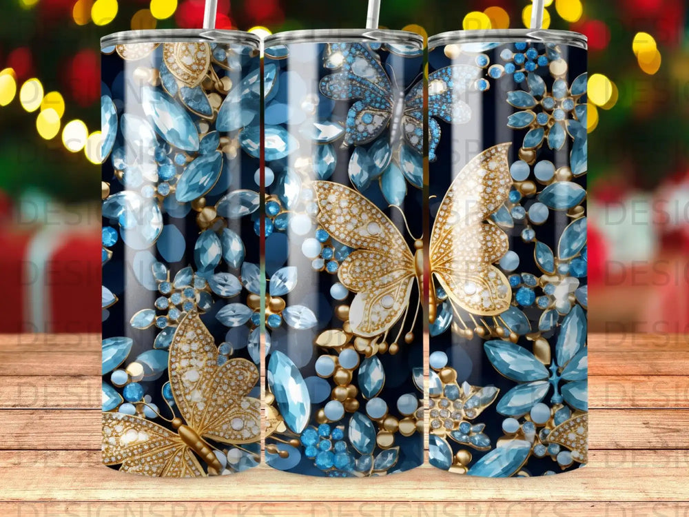 Gilded Butterfly Gem Tumbler Digital Wrap Design