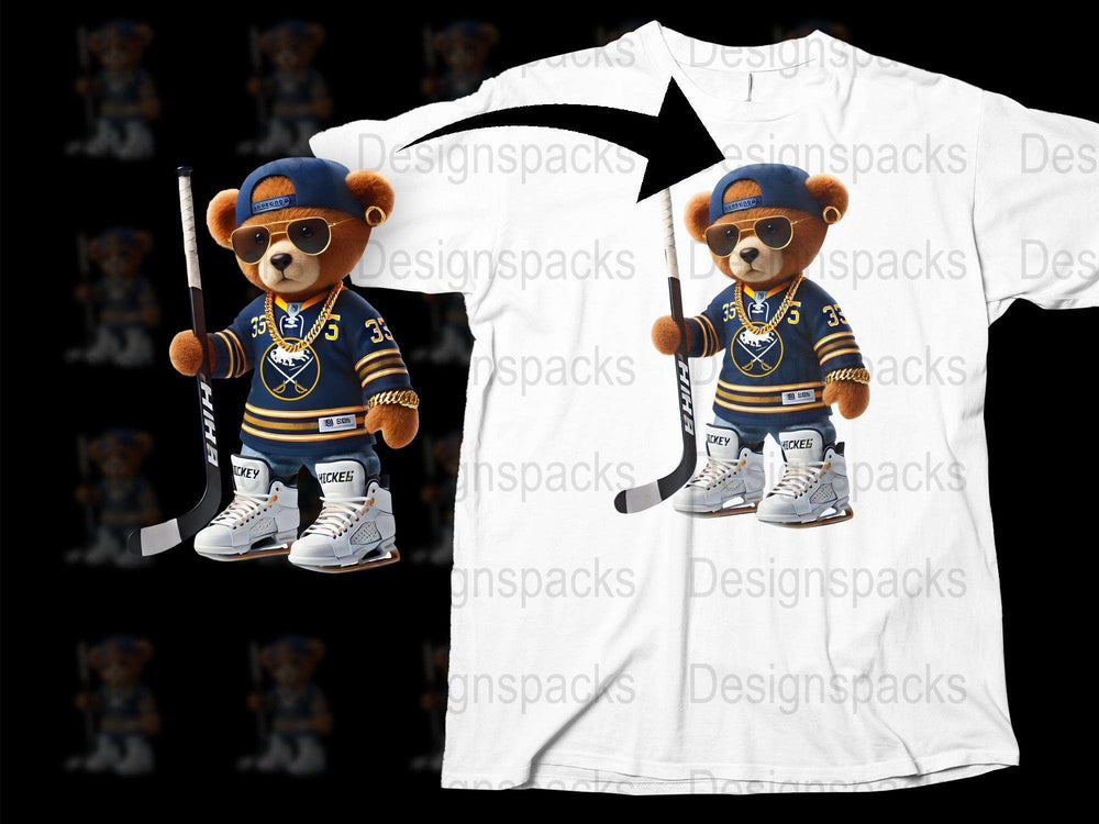 Hockey Teddy Bear T-Shirt, Cute Sports Bear Graphic Tee, Kids and Adult Sizes, Ice Hockey Lover Gift