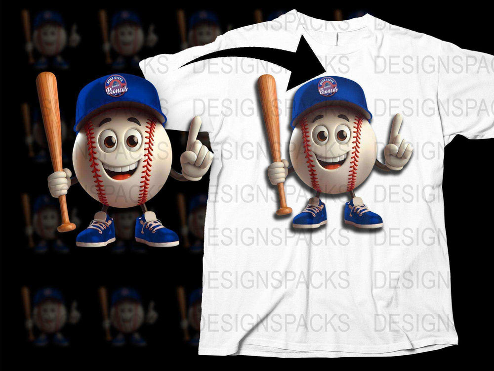 Fun Baseball Mascot T-Shirt, Cute Cartoon Character, Unisex Sports Tee, Youth and Adult Sizes Available