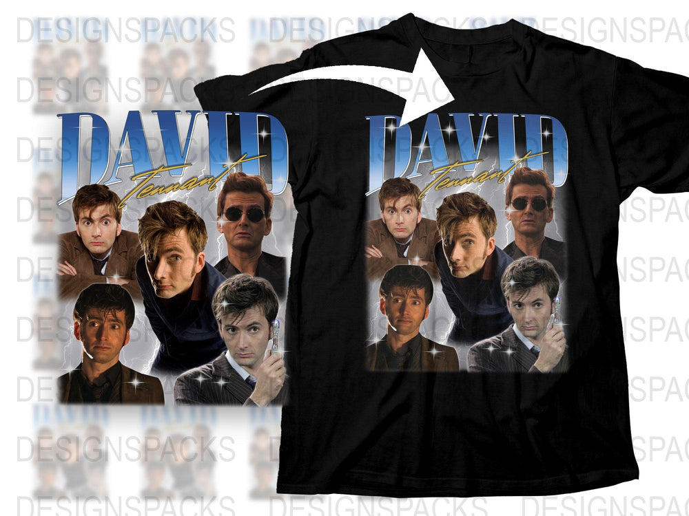 David Tennant Fan T-Shirt, Multiple Poses Graphic Tee, Unique Gift for Sci-Fi Fans, Collector's Item Black Shirt