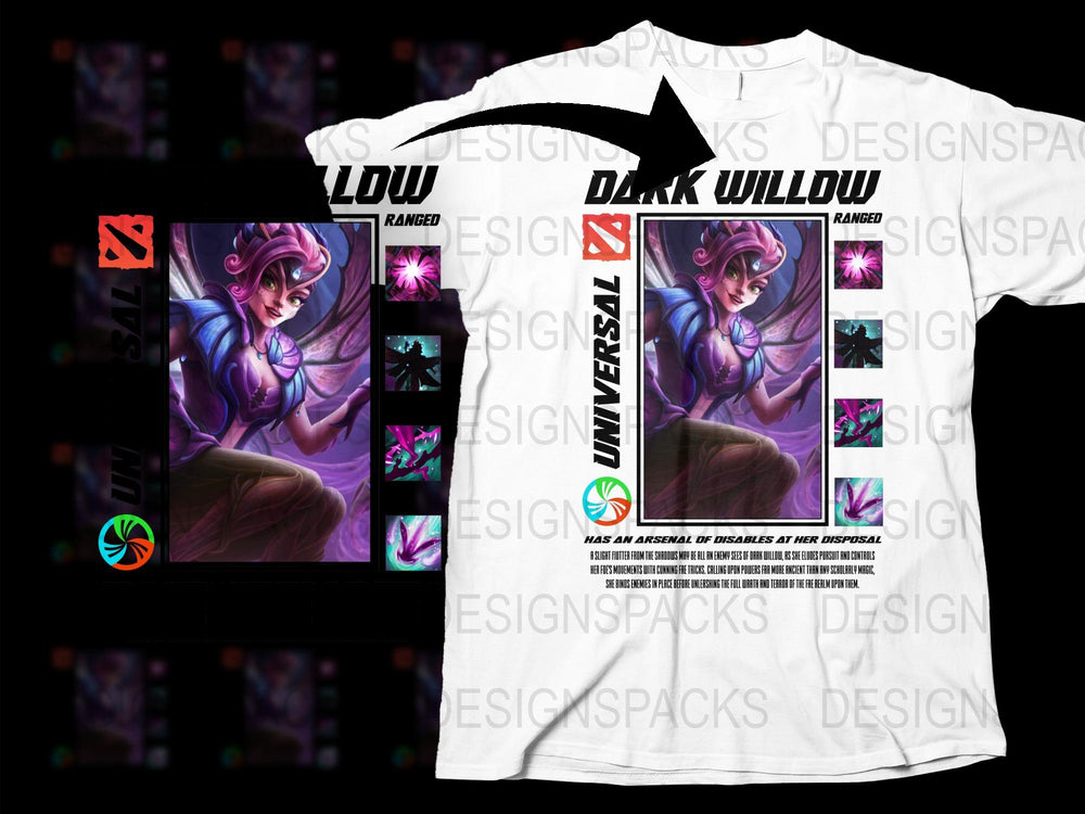 Dark Willow Dota 2 Inspired T-Shirt, Gaming Graphic Tee, Fantasy Character, Men's White Shirt, Gamer Apparel Gift