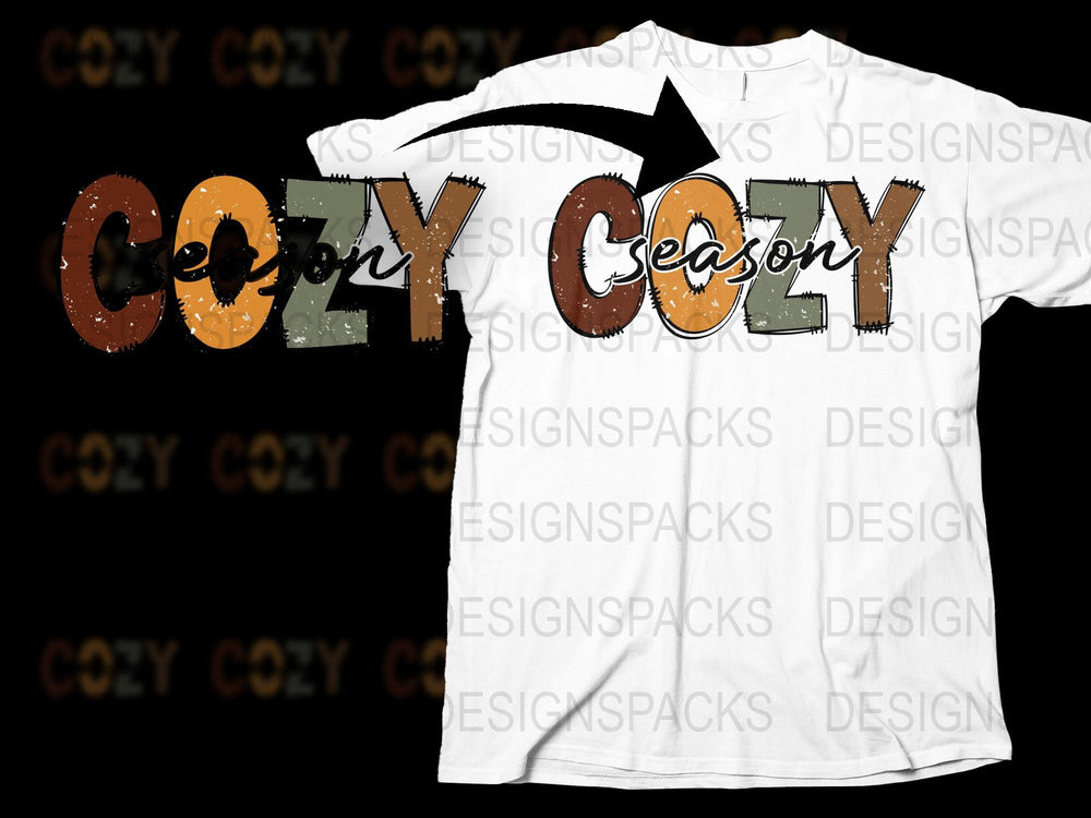 Cozy Season White T-Shirt, Autumn Fall Inspired Typography, Casual Fashion Top for Men and Women