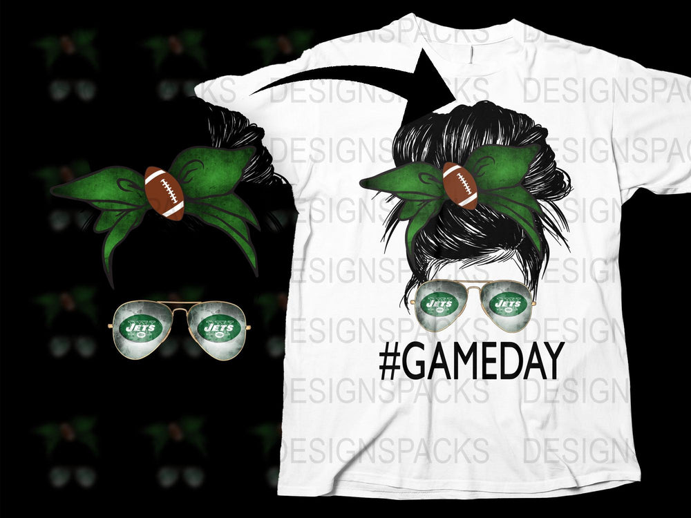 Game Day T-Shirt with Jets Football Design, Green and White Sports Fan Apparel, Trendy Football Season Gear for Tailgating