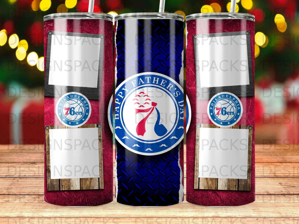 Philadelphia 76ers Father's Day tumbler with diamond plate and patriotic elements.