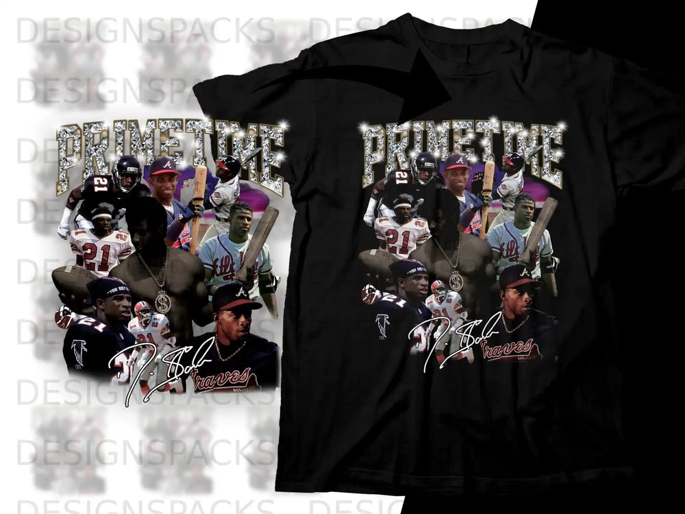 Black t-shirt with collage of Atlanta Braves players and "PRIMETIME" text.