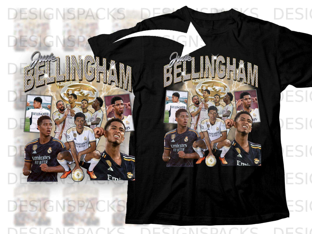 T-shirt featuring collage of Jude Bellingham photos and "BELLINGHAM" text.