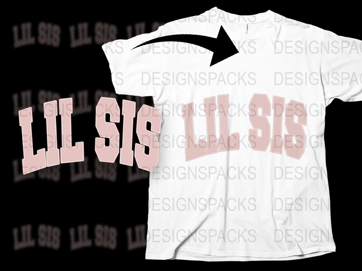 Lil Sis T-Shirt, Big Sister Matching Family Outfit, Pink Letter Print, Casual White Tee for Girls