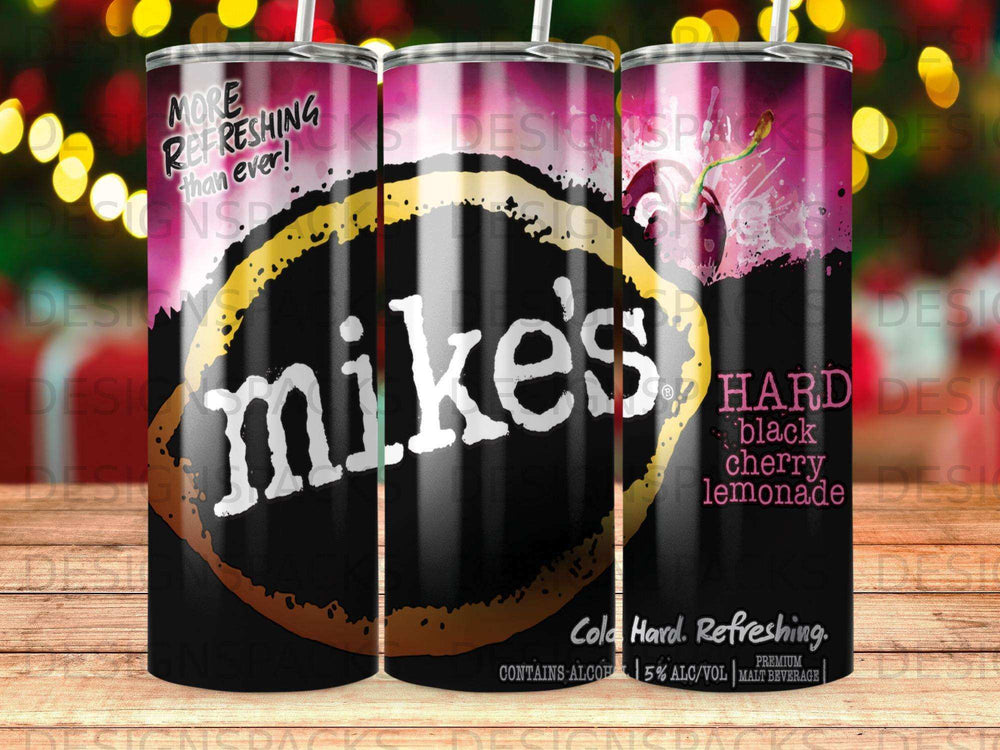 Mike's Hard Black Cherry Lemonade tumbler with "More Refreshing than ever!" text.