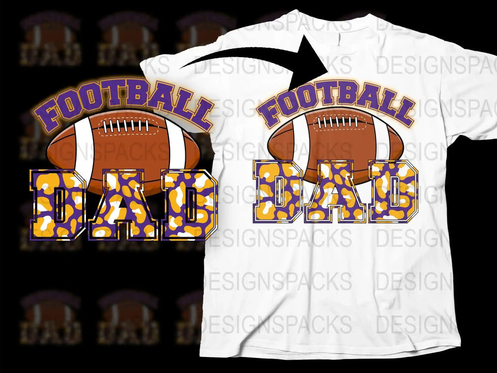 Football Dad T-Shirt, Sports Fan Gift, Father's Day Tee, White Purple Graphic Shirt for Men