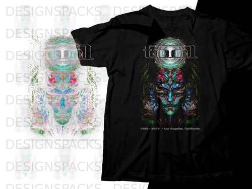 Black t-shirt with abstract face art, 