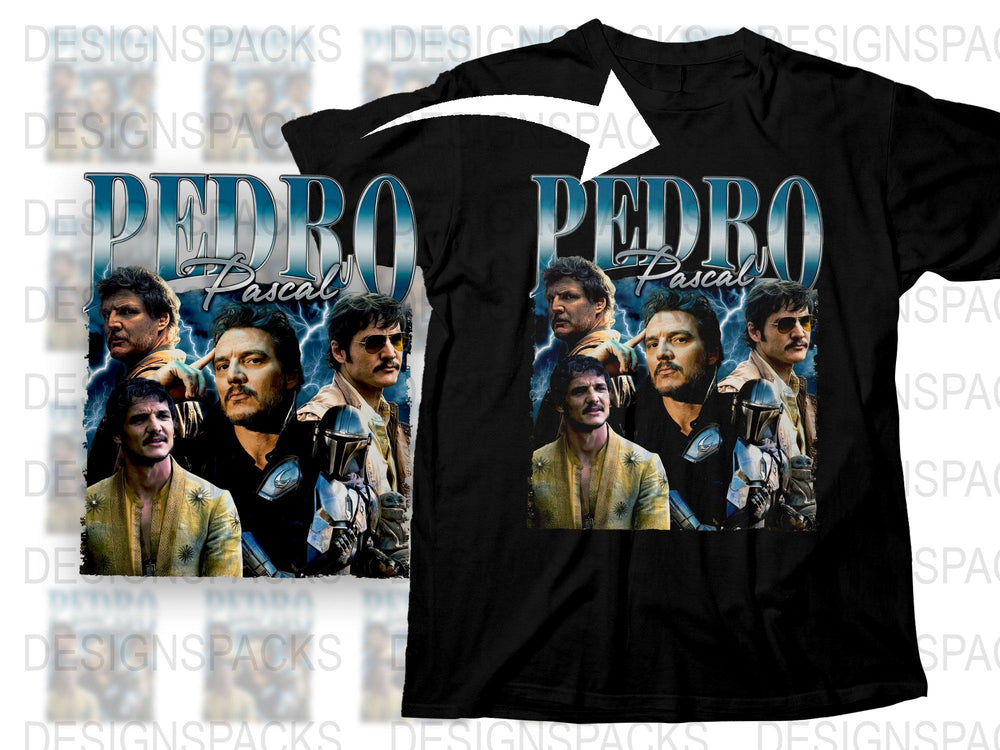 Pedro Pascal Fan T-Shirt, Actor Montage Graphic Tee, Multiple Poses, Unisex Black Shirt, Gift for TV Series Lovers