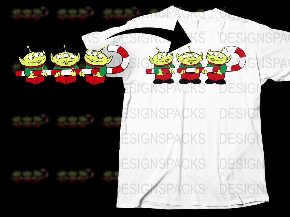 Alien Santa Cartoon Graphic T-Shirt, Funny Christmas Tee, Holiday Gift for Kids and Adults, Unisex White Shirt