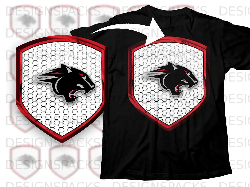 Fierce Panther Shield Hexagon Pattern Graphic Shirt